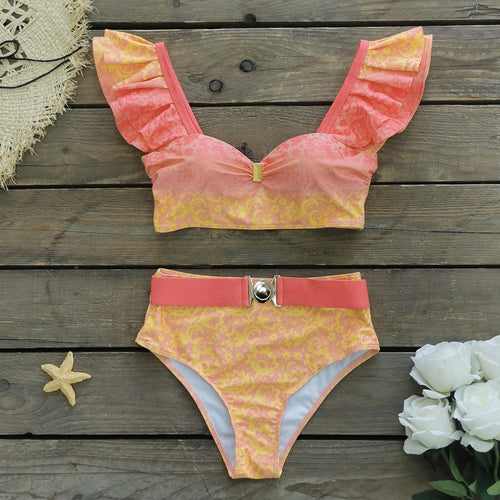 Dame Bikini-sæt med voluminøse flæseærmer og højt skåret trusse Stilla
