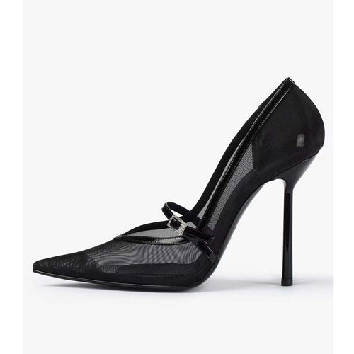 Femme Mesh Spids Udsnit Stiletto Pumps med Ankelrem Stilla