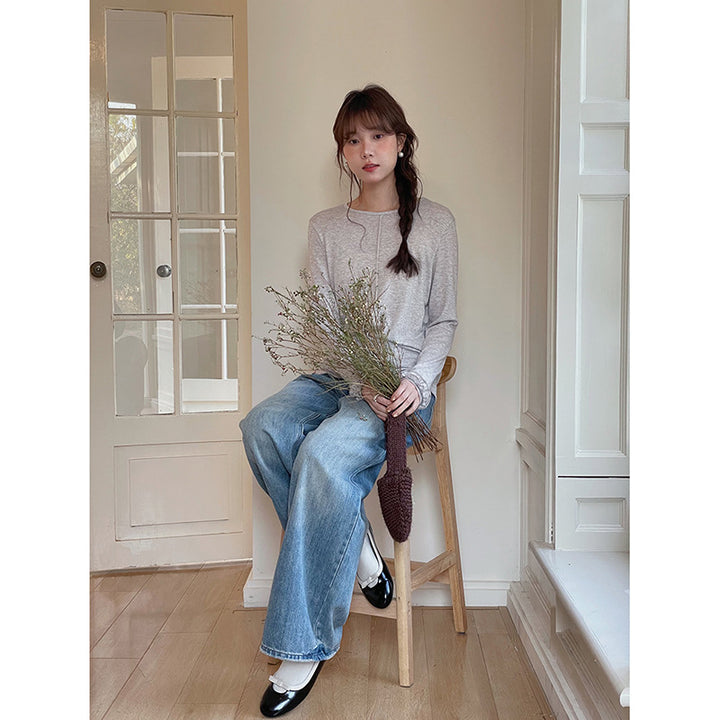 Dame brede High-Waist jeans lavet af denim med elastisk talje og moderne vaskninger Stilla
