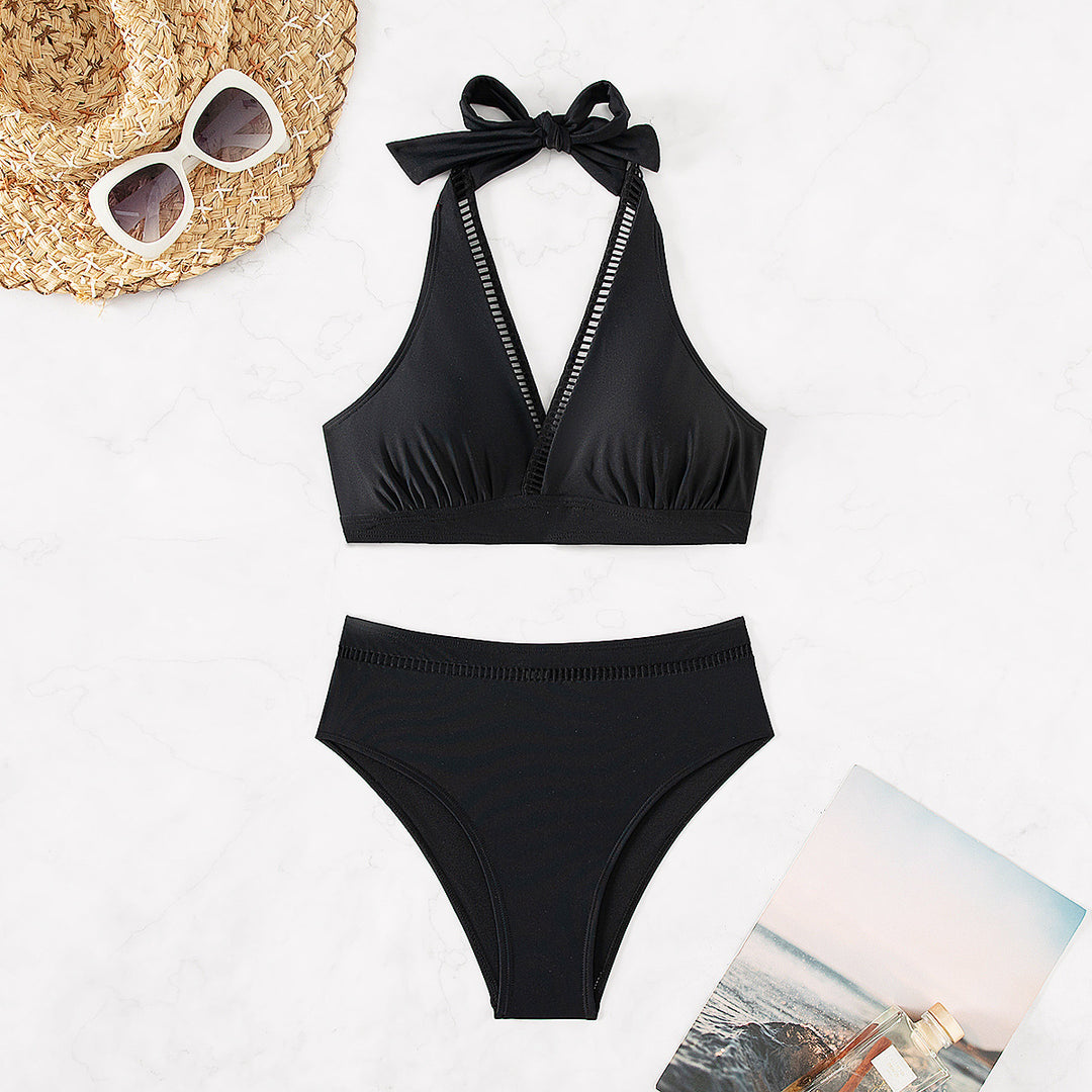 Dame Højskåret Bikini med stilfuld Halterneck-design og åndbare indsatser Stilla
