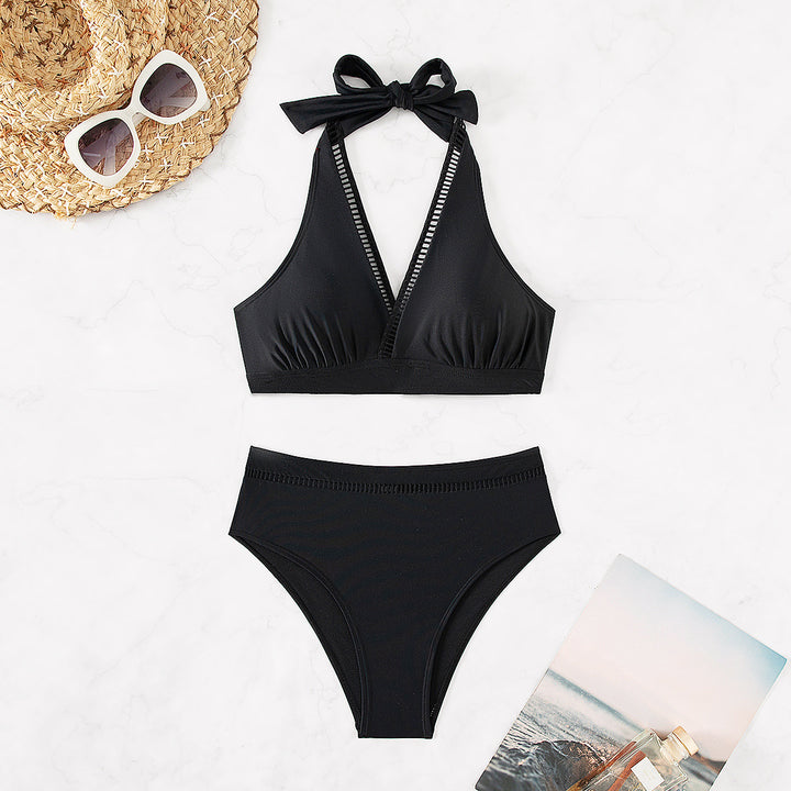 Dame Højskåret Bikini med stilfuld Halterneck-design og åndbare indsatser Stilla