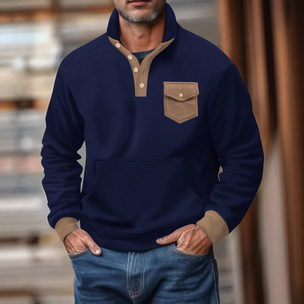 Herrer sweatshirt med moderne ståkrave og påsyet lomme Stilla