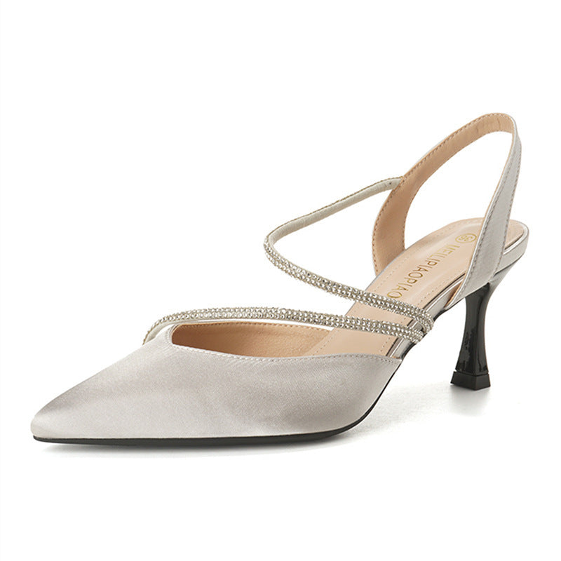 Dame Elegant Spids Slingback Pumps med Strassrem Stilla