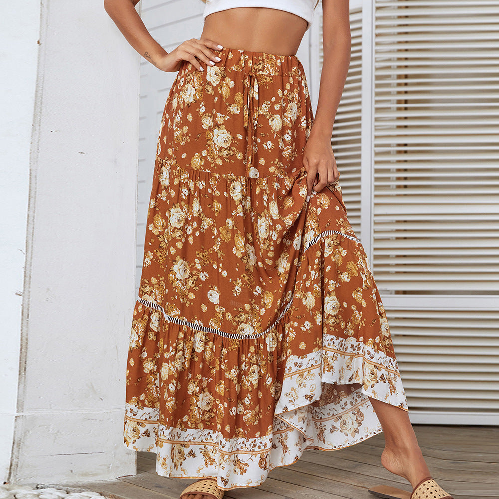 Femme Bohemian Floral Gestufte Maxi Nederdel Stilla
