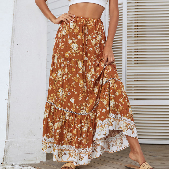 Femme Bohemian Floral Gestufte Maxi Nederdel Stilla