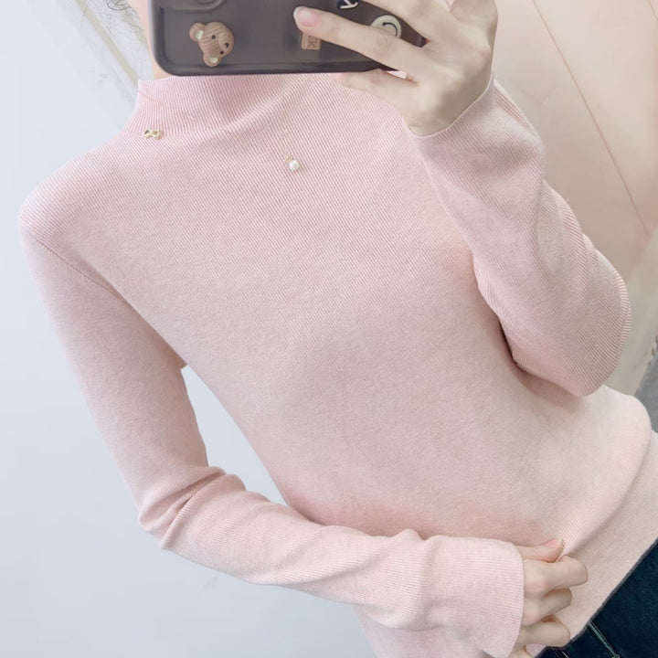 Dame fin rullekrave sweater med dekorerende accenter Stilla