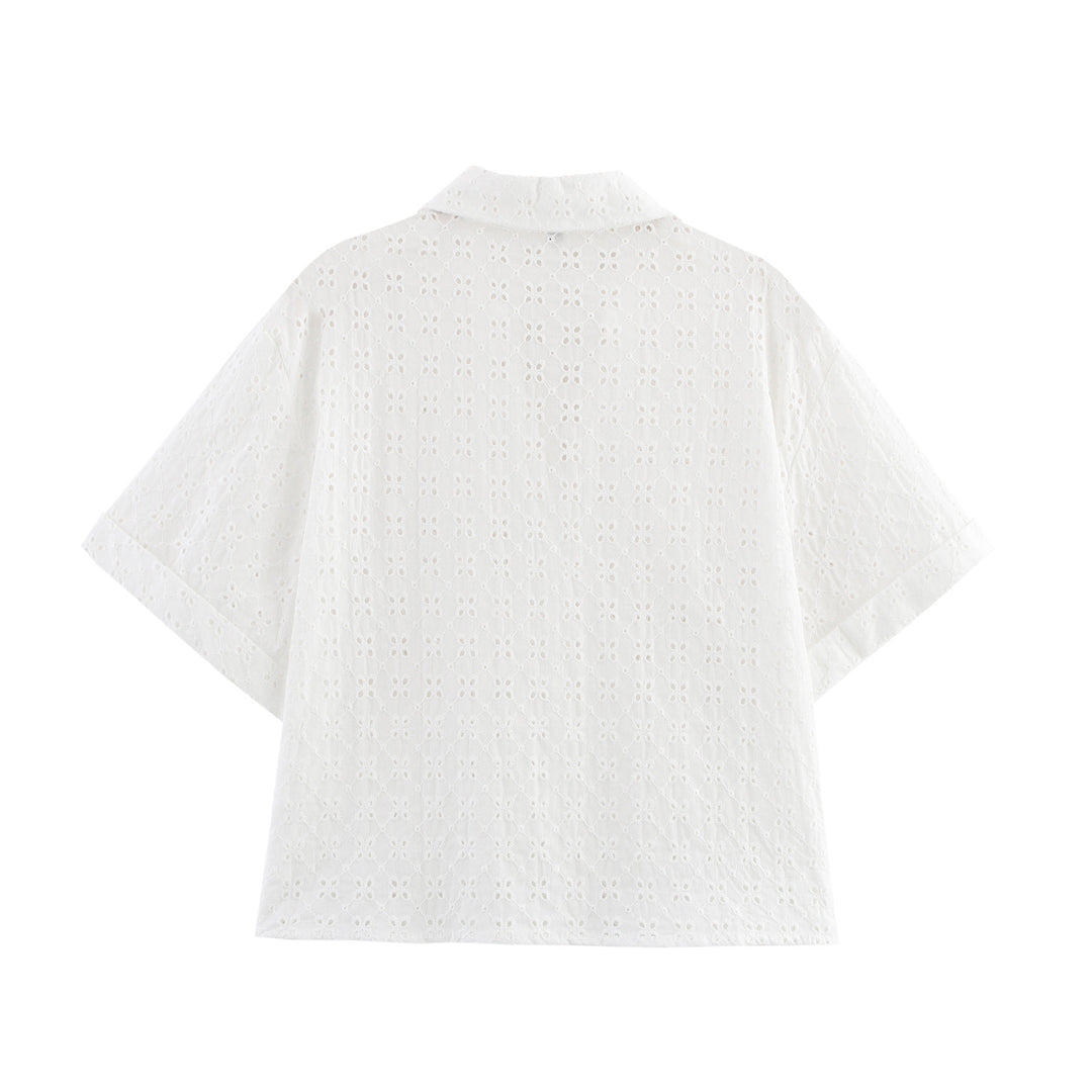 Femme Eyelet Button-Up Kortærmet Bluse Stilla