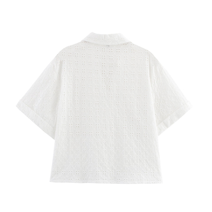 Femme Eyelet Button-Up Kortærmet Bluse Stilla