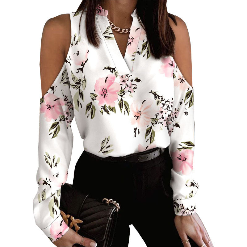 Damebluse med off-shoulder ærmer og blomsterprint Stilla