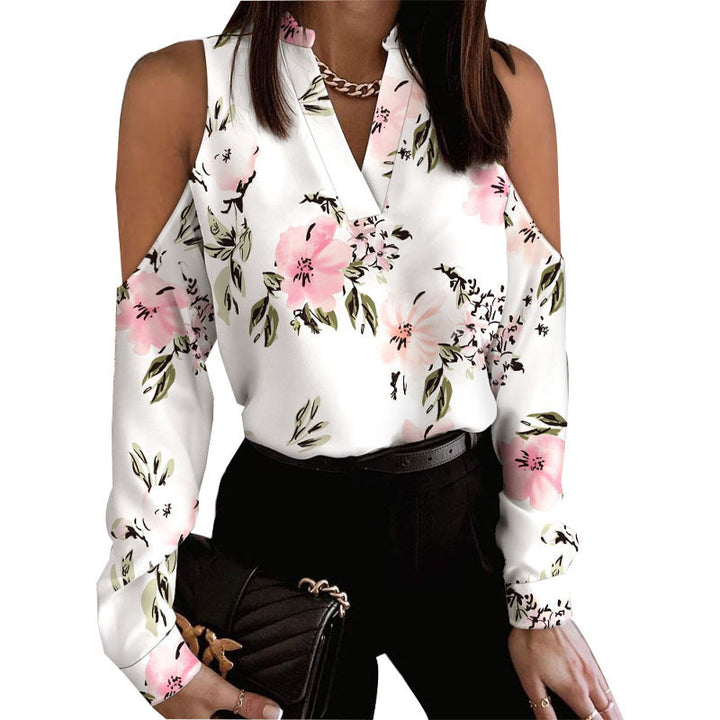 Damebluse med off-shoulder ærmer og blomsterprint Stilla