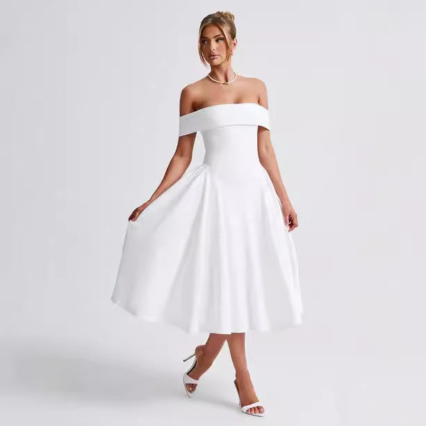 Dame Off-Shoulder Midikjole med elegant snit og lommer Stilla