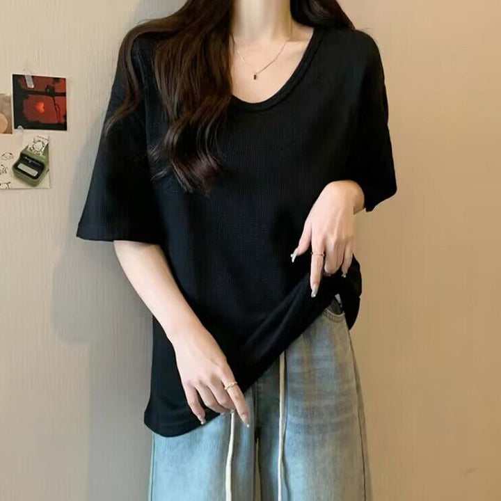 Dame Relaxed Fit Vaffelstrik T-Shirt Stilla