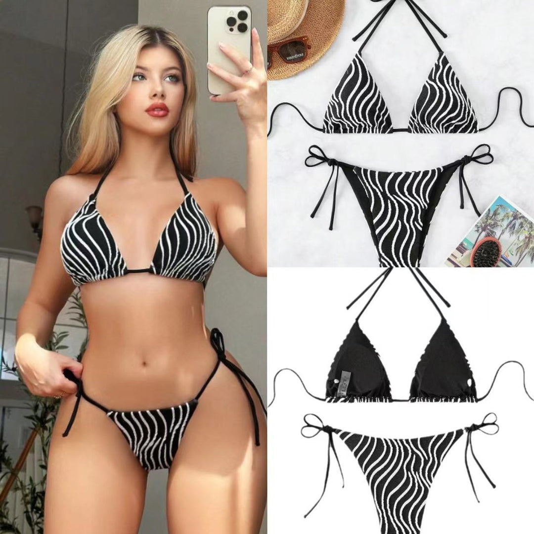 Dame Triangel-Bikini med modigt zebra-mønster og justerbare stropper Stilla