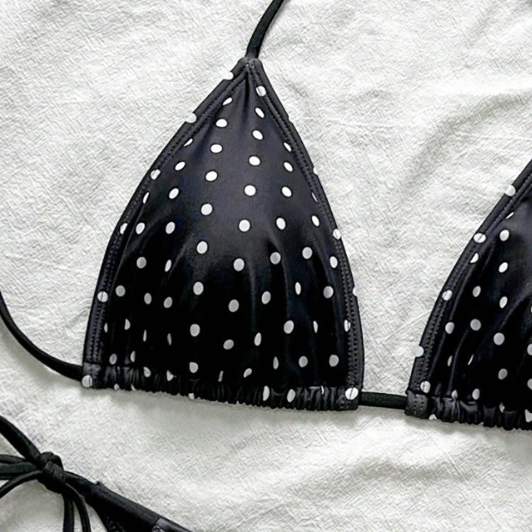 Dame Triangel-Bikini med moderne prikkedesign og justerbare bindebånd Skovae