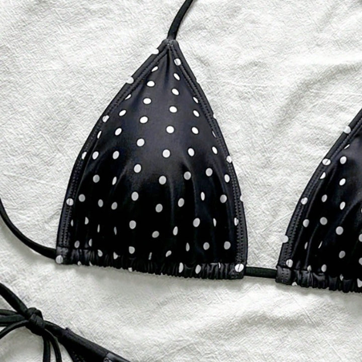 Dame Triangel-Bikini med moderne prikkedesign og justerbare bindebånd Skovae