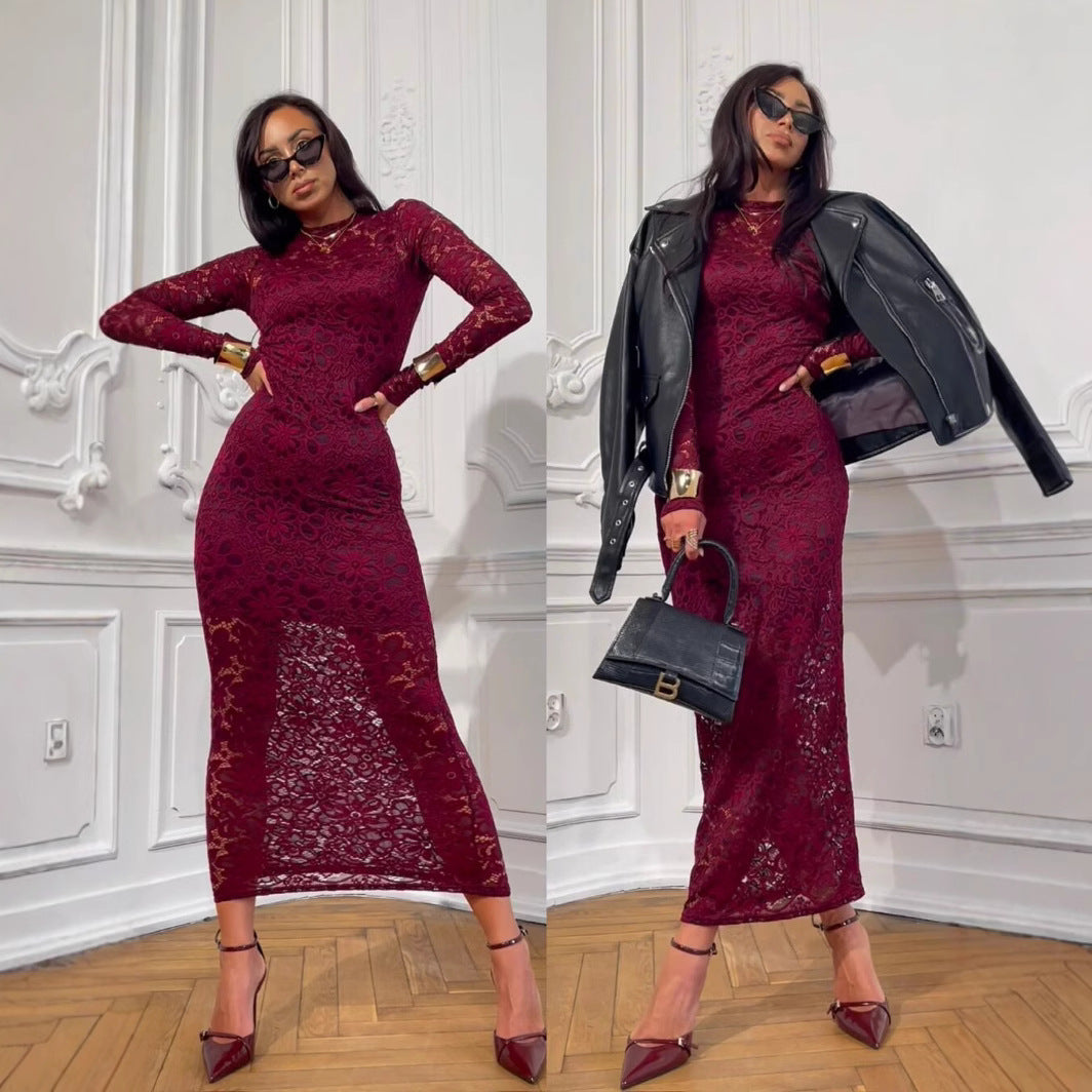 Dame Gennemsigtig Lace Bodycon Kjole Stilla