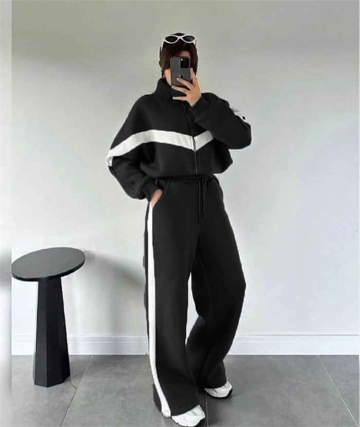 Dame mode fleece sæt med høj lukning lynlås og bred ben Stilla