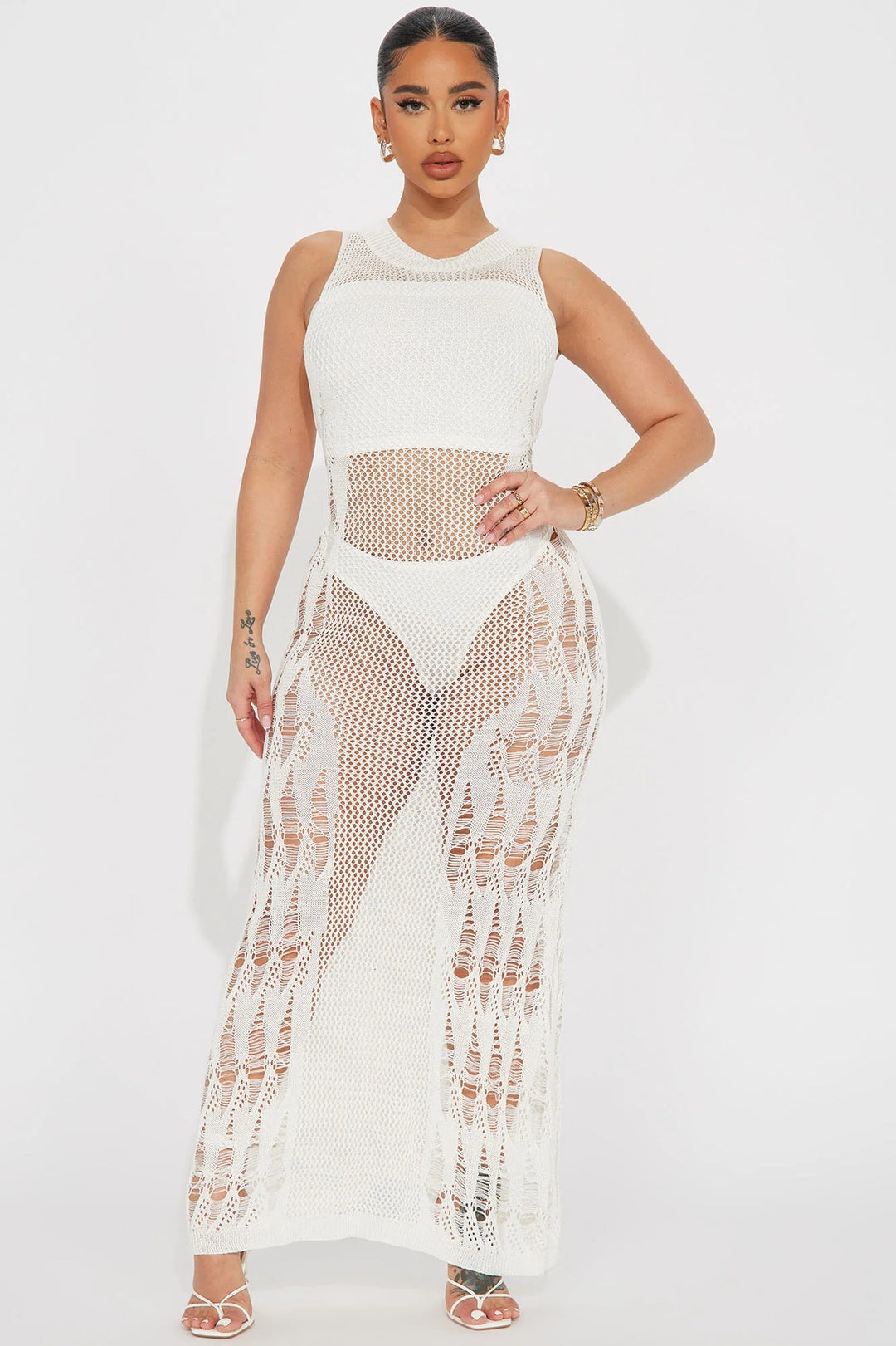 Dame net-strandkjole med raffinerede cut-out detaljer Stilla