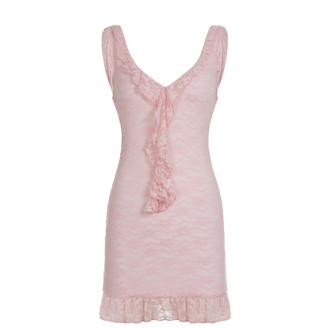 Dame spids natkjole med romantiske ruffles Skovae