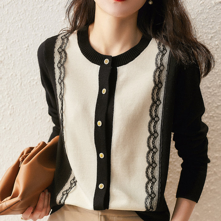 Kvindernes elegante cardigan med blonder trim Stilla