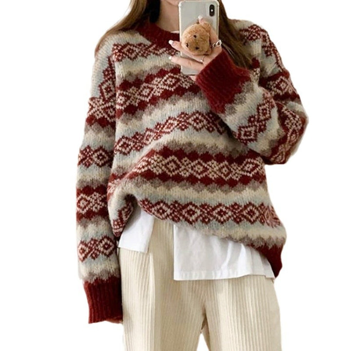 Kvinders mønstrede strikket sweater med hjerteformet design Stilla
