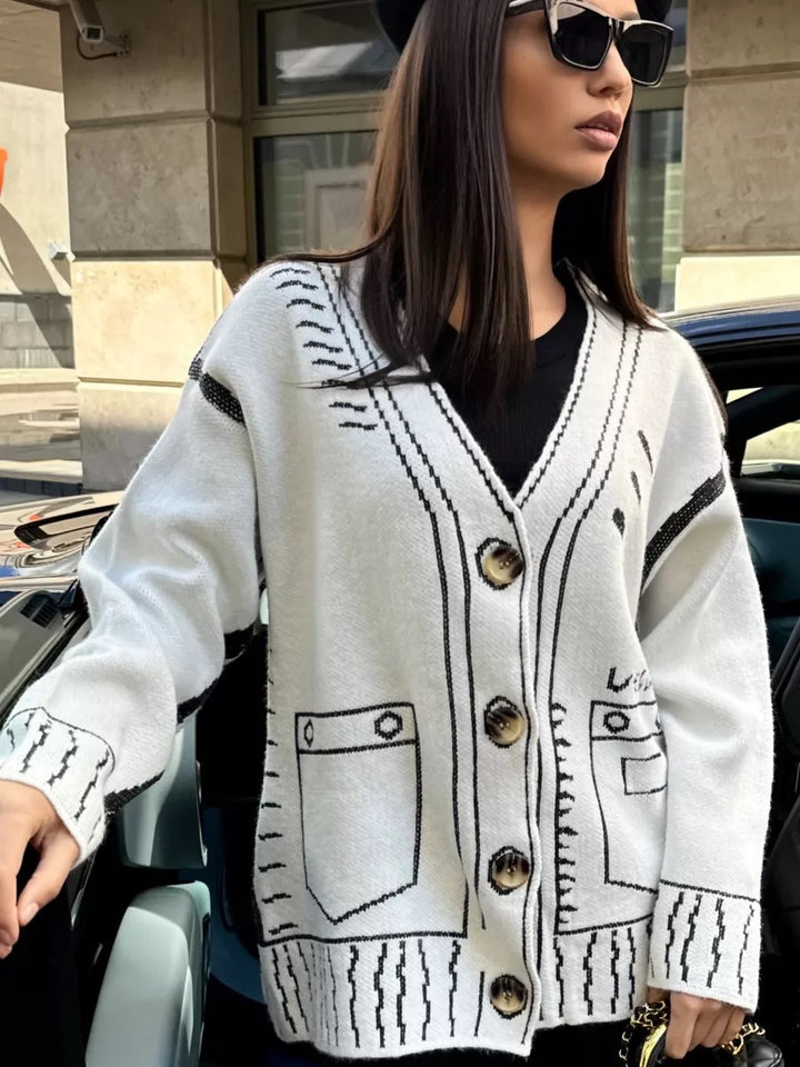 Femme Kunstnerisk Mønstret Størrelses Cardigan Stilla