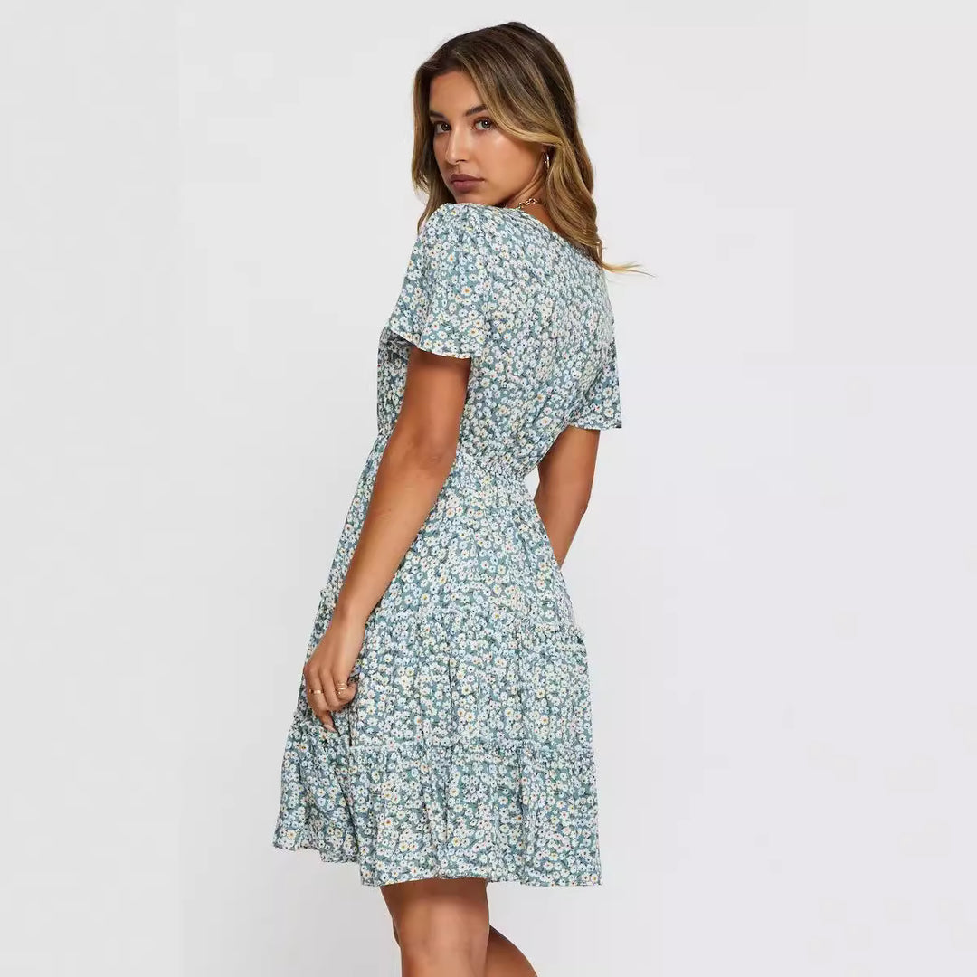 Dame Floral Gestufte Knapkjole Stilla