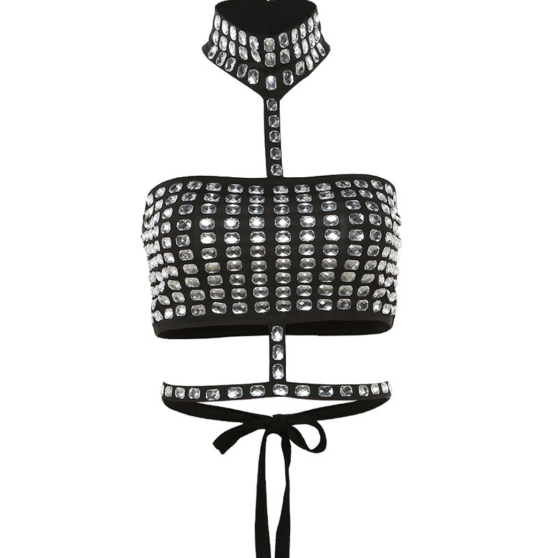 Dame Glamourøst Bandeau-top med glitrende rhinestone-detaljer Skovae