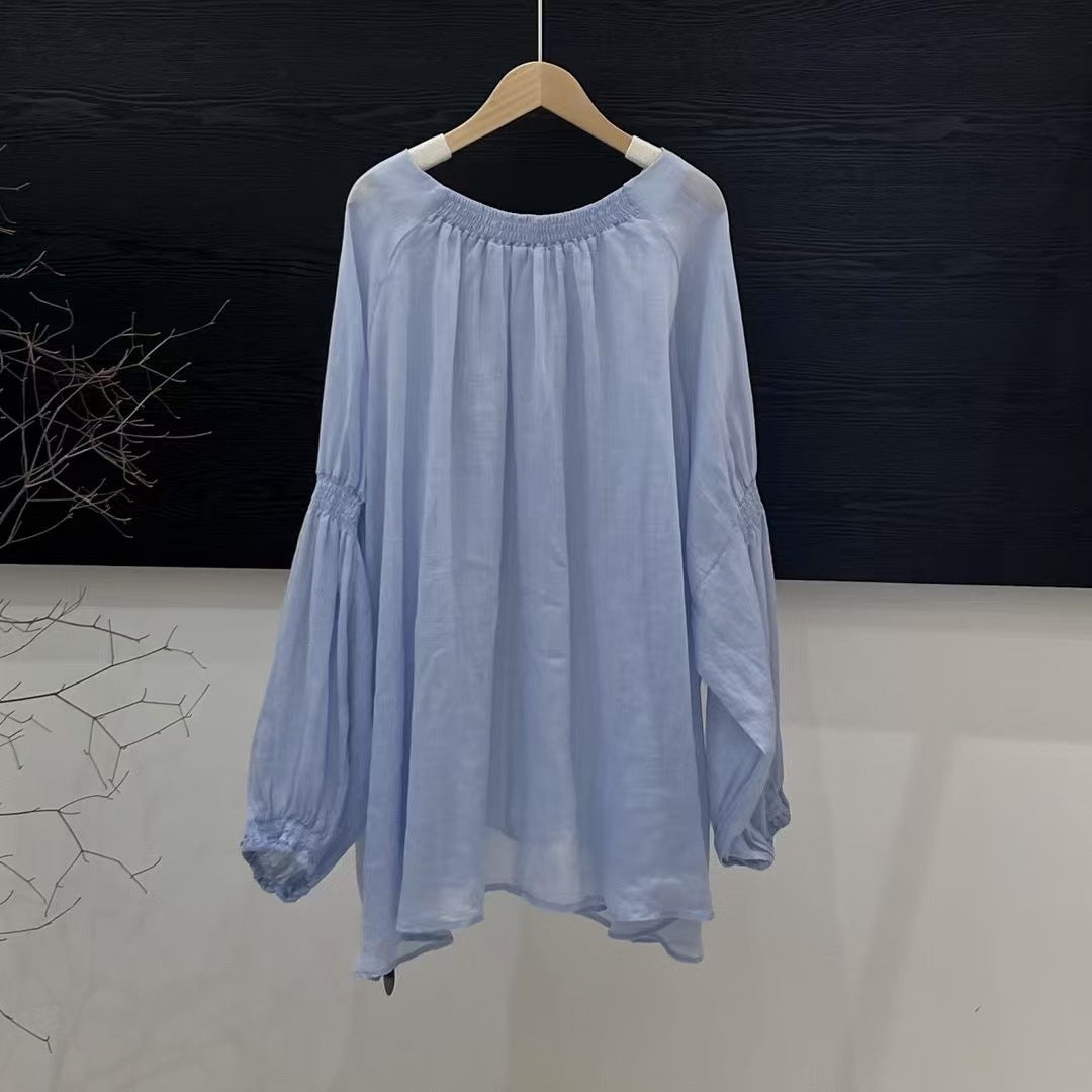 Femme Let Flydende Tunika-Bluse med Ballonærmer Stilla