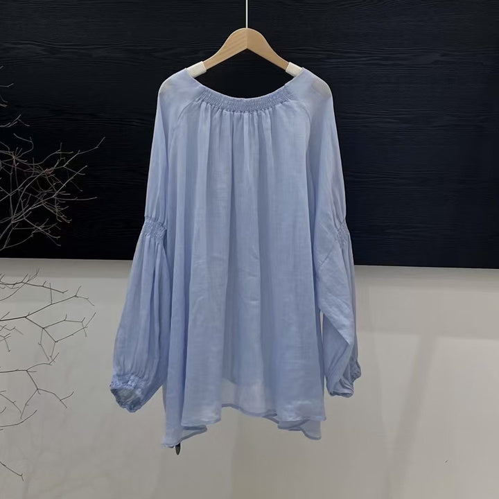 Femme Let Flydende Tunika-Bluse med Ballonærmer Stilla