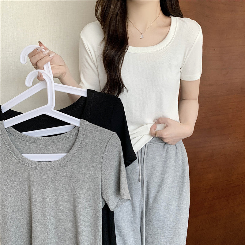 Femme Korte Ærmer-Ribb Top Casual Stilla
