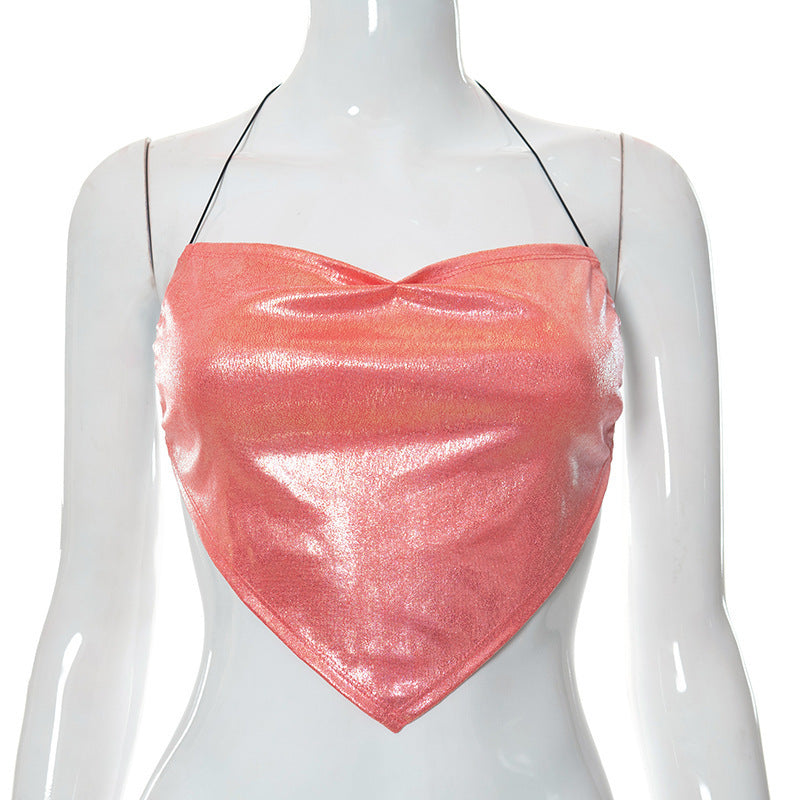 Damer glansende Crop-top i hjerte design Skovae