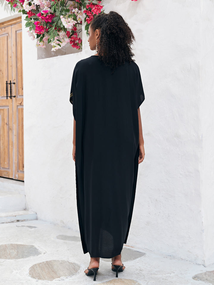 Dame Strandponcho med kunstnerisk guldbroderi-design Stilla