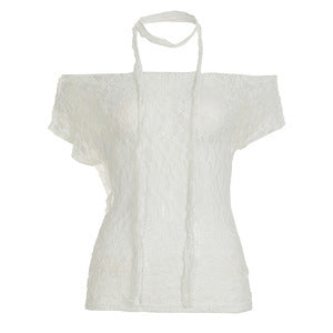 Dame spids-top med off-shoulder design og elegant snøring Skovae