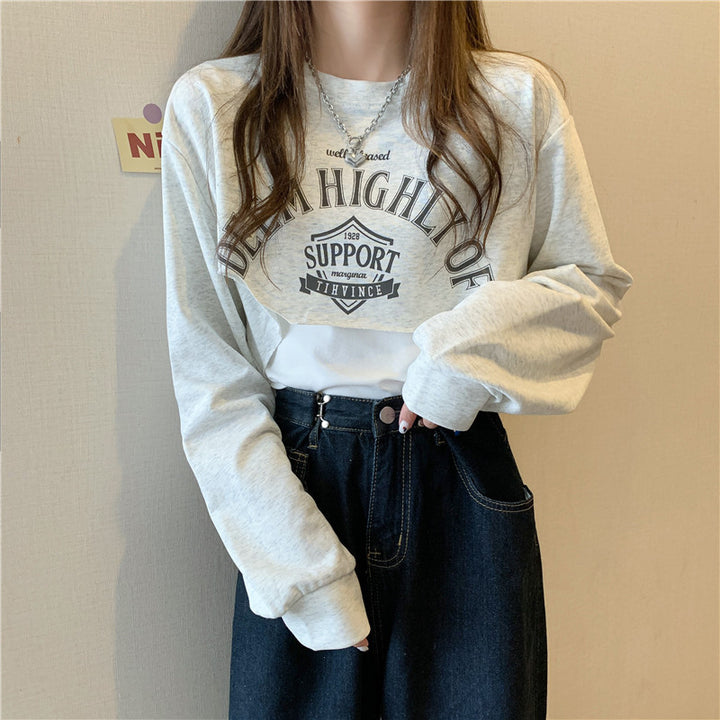 Femme Cropped Grafik Langærmet Sweatshirt Stilla