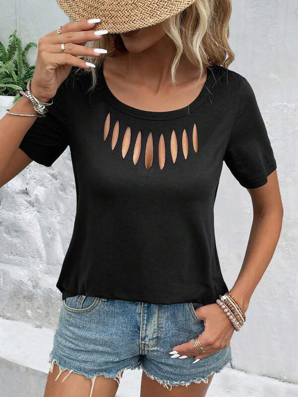 Dame Casual T-Shirt med Cut-Out-detaljer Stilla