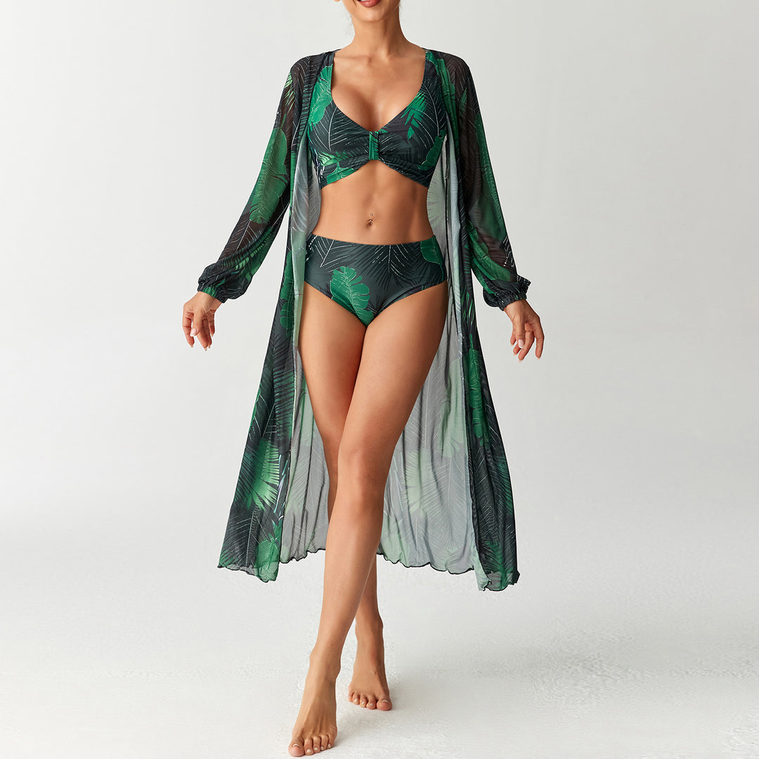 Damer Bikini-sæt med floralt design og gennemsigtigt cover-up Skovae