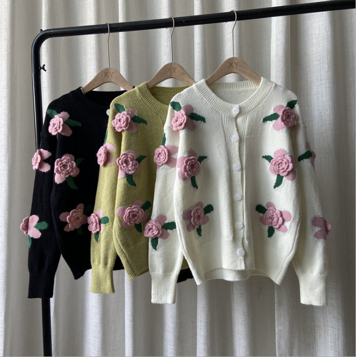 Femme Floral Applikation Strikcardigan Stilla