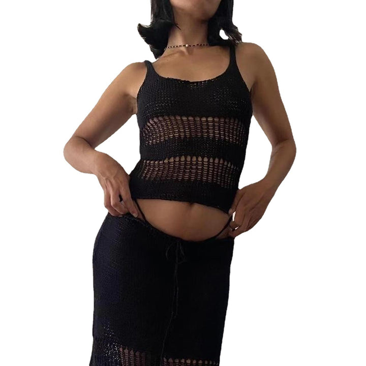 Dame strikket crop-top med luftig netstruktur Skovae