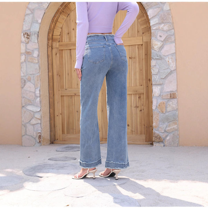 Dame Løst skåret jeans med frynset kant og høj talje Stilla