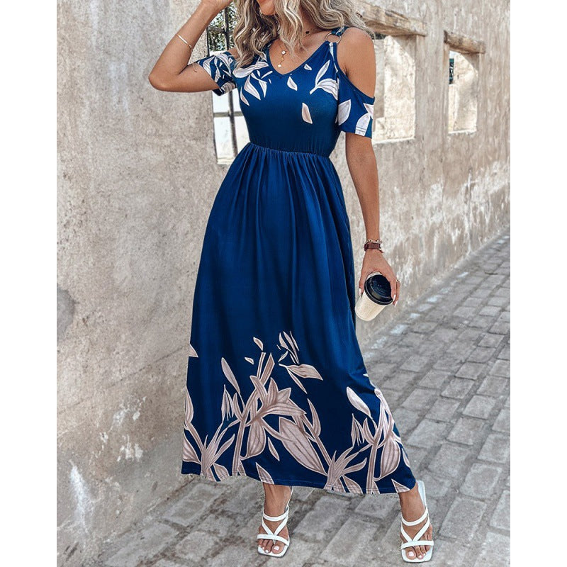 Dame Kold Skulder Floral Maxi Kjole Stilla