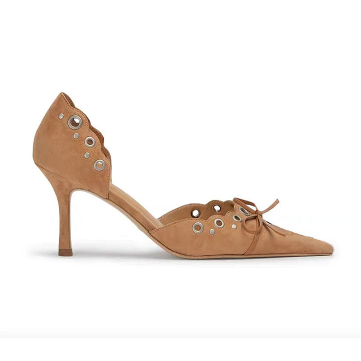 Femme Laser-Cut Spidse-Tå-Hæle med Ankelsløjfe-Detalje Stilla