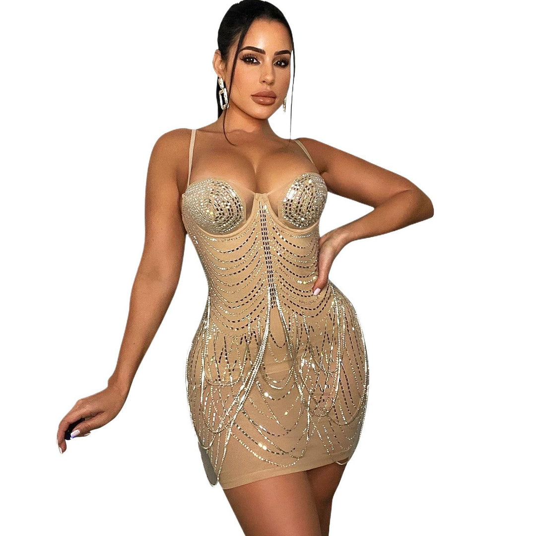 Dame Glitrende Perler Bodycon Mini Kjole Stilla