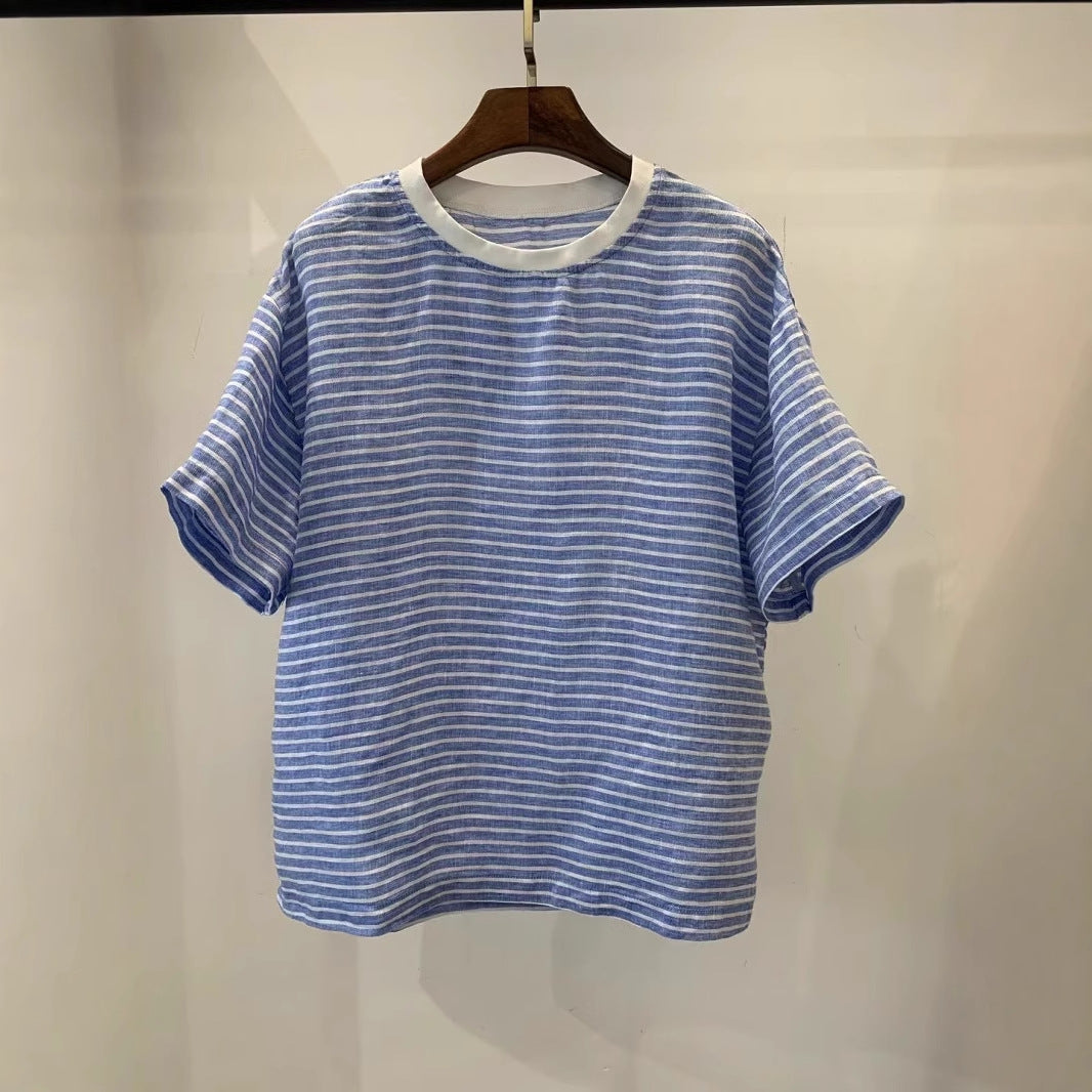 Femme Afslappet Pasform Stribet Linned T-Shirt Stilla