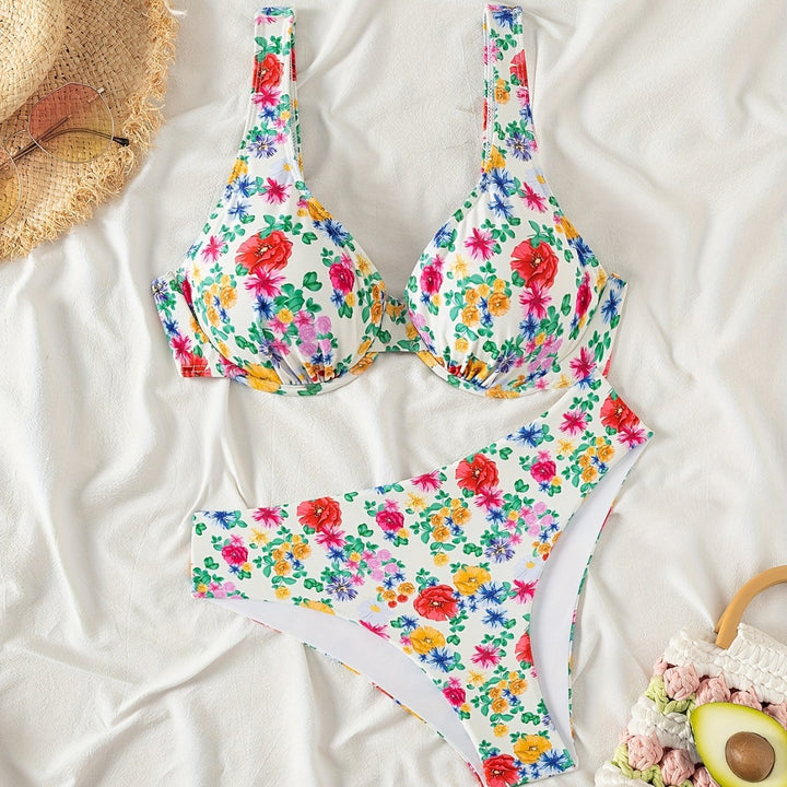 Dame bikini sæt med moderne blomster mønstre og høj talje Stilla