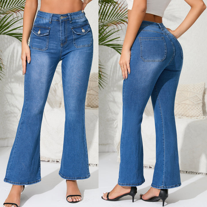Dame Bootcut-jeans med høj talje og dekorative lommer Stilla
