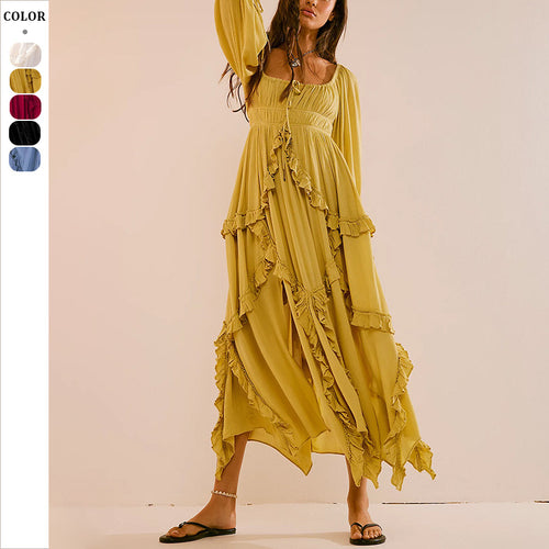 Dame Maxikjole med afslappet Boho-stil og voluminøse flæsedetaljer Stilla