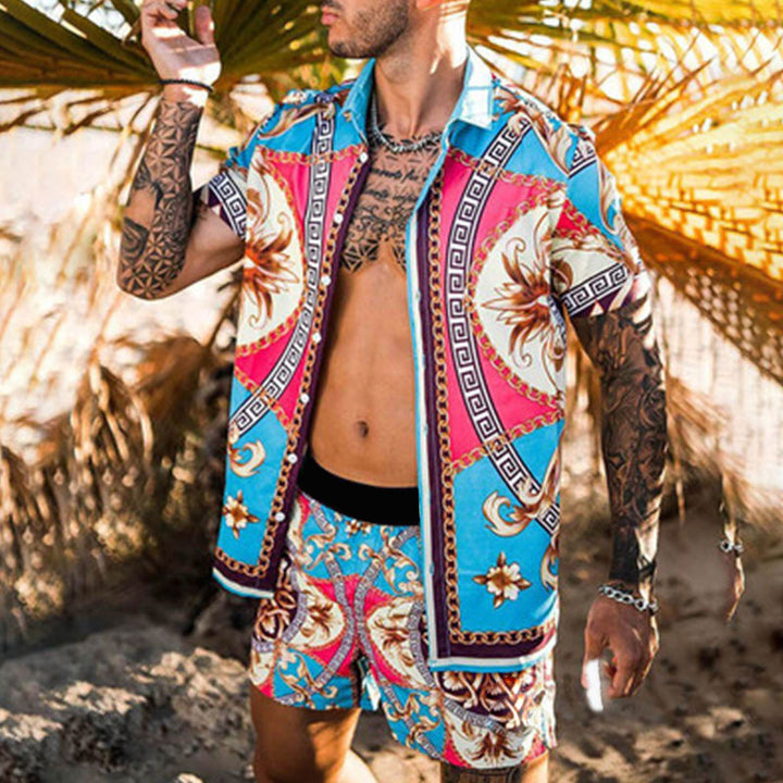 Herren afslappet kortærmet skjorte og shorts sæt i moderne design med blomster mønstre Stilla