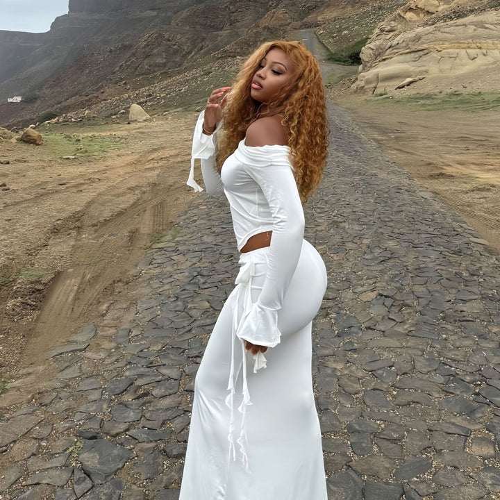Dame Elegante Off-Shoulder-Maxi-Kjole med Flæsedetaljer Stilla