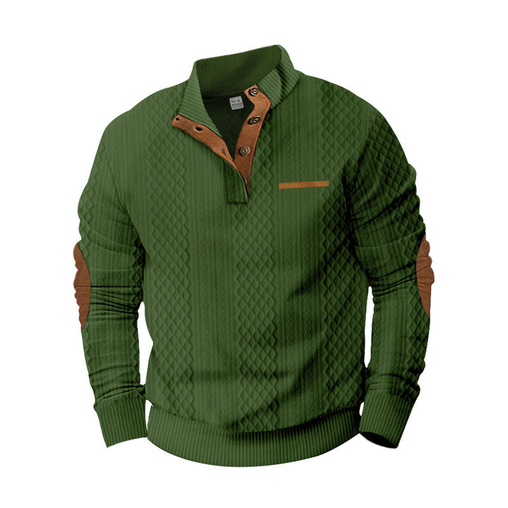 Herrer elegant strikpullover med moderne ståkrave og dekorative knapper Stilla